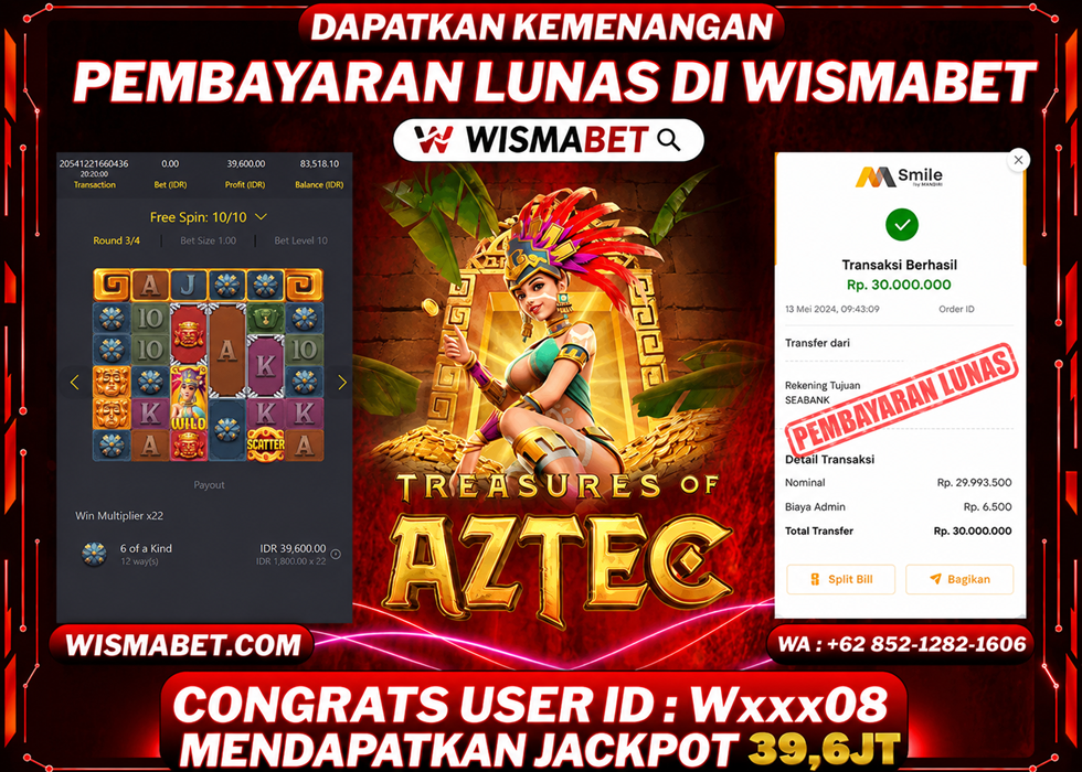 Wismabet - BUKTI KEMENANGAN Treasure of Aztec Rp39,600,000,- LUNAS